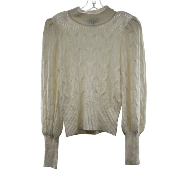 Express Loose Knit Pullover Sweater Long Bishop Sleeve Mock Neck Cream Size XXS - Picture 1 of 9